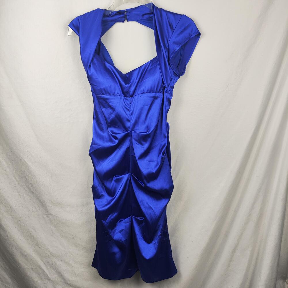 Morgan & Co. Dress Womens Small Blue Satin Ruched Bodycon Sweetheart Party